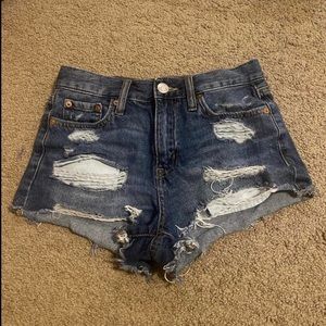 Ripped distressed jean denim shorts
